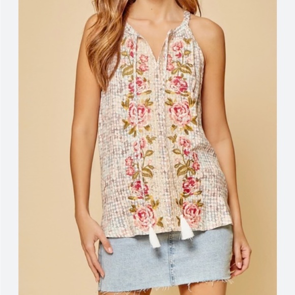 Savanna Jane Tops - Savanah Jane Floral Embroidered Sleeveless Top, size 3X